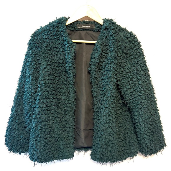 Zara Textured Forest Green Fuzzy Teddy Lined Jacket Coat, Womens size Small - Picture 9 of 12